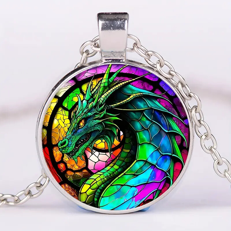Simple And Stylish Dragon Pattern Round Pendant Necklace