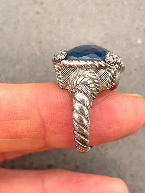 Judith Ripka .925 Sterling midnight sapphire blue cocktail ring