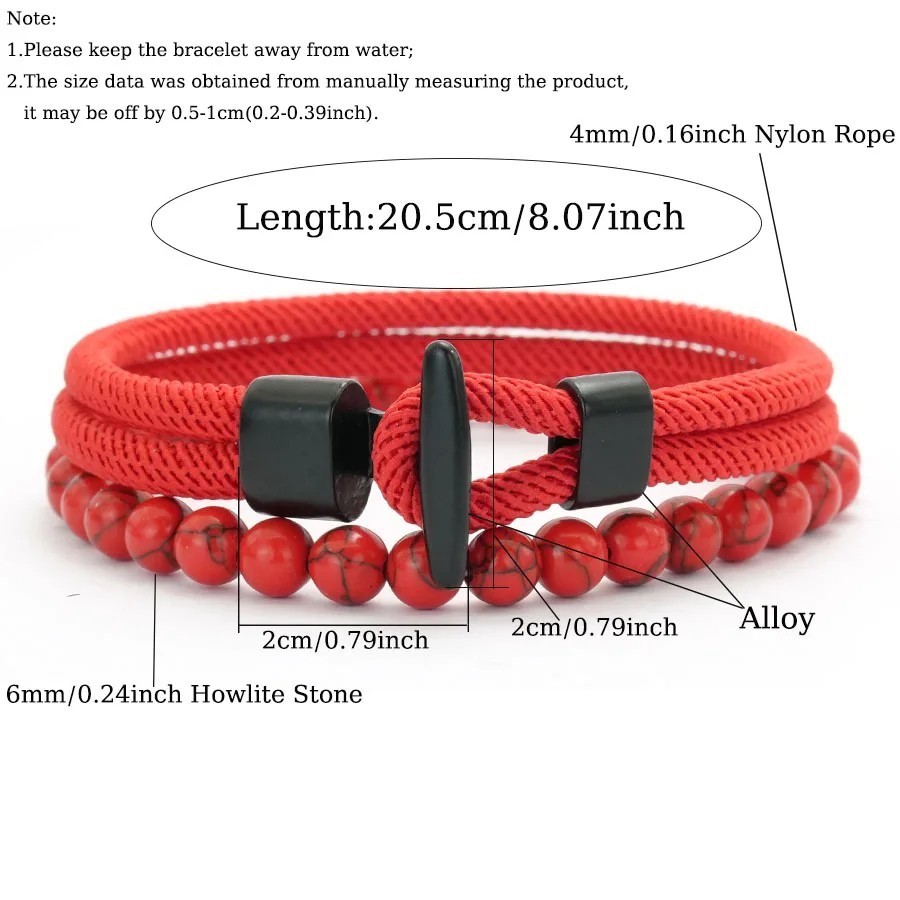 2PCS Men’s Beaded Rope Bracelet Set Tiger Eye & Malachite Stone Handmade Jewelry