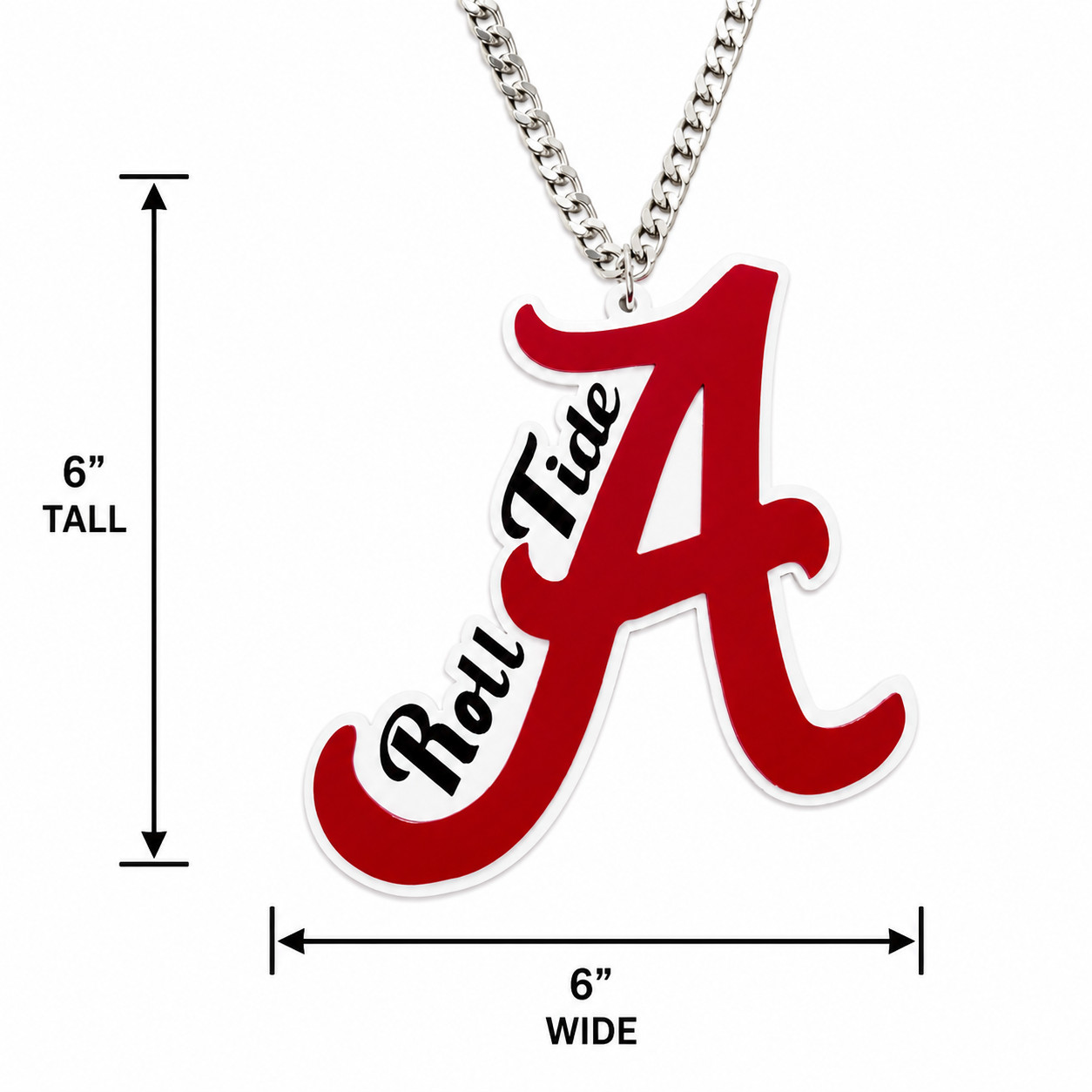 Alabama Crimson Tide Roll Tide Acrylic Fan Chain Necklace Pendant Red White