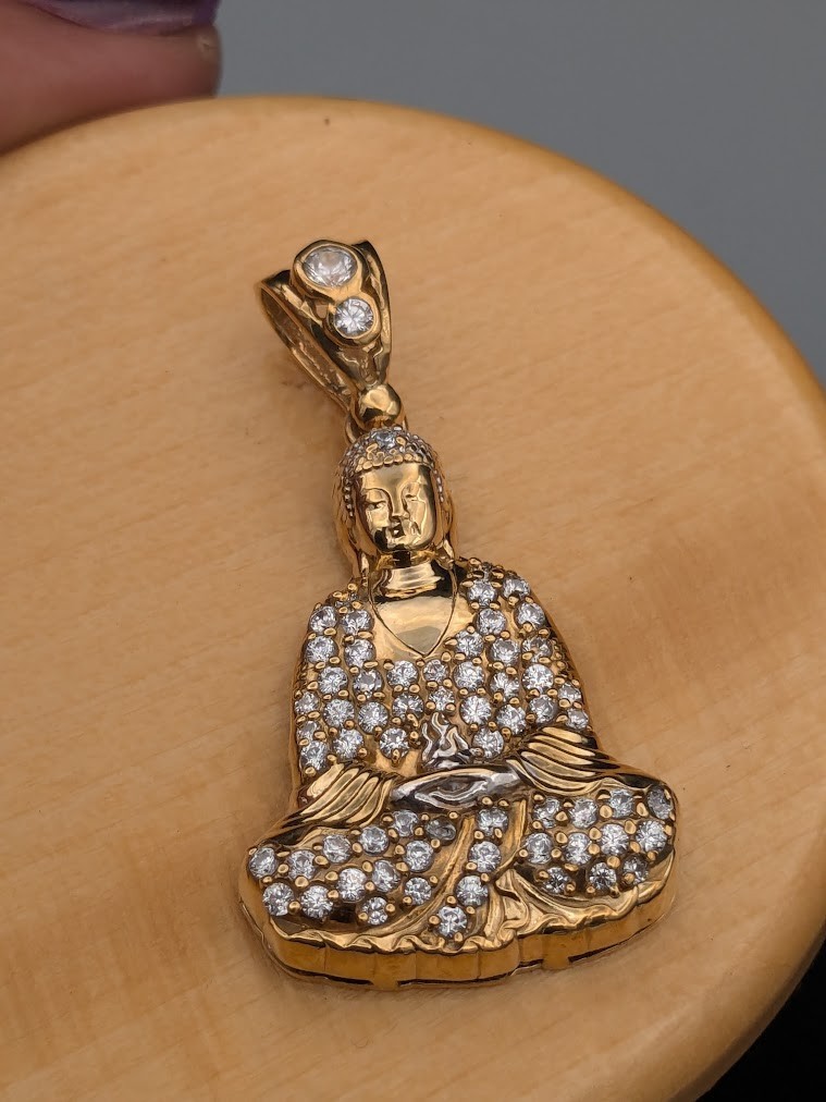 10k Yellow Gold Cubic Zirconia Accent Buddah 22x39mm Pendant ~ 5.1g