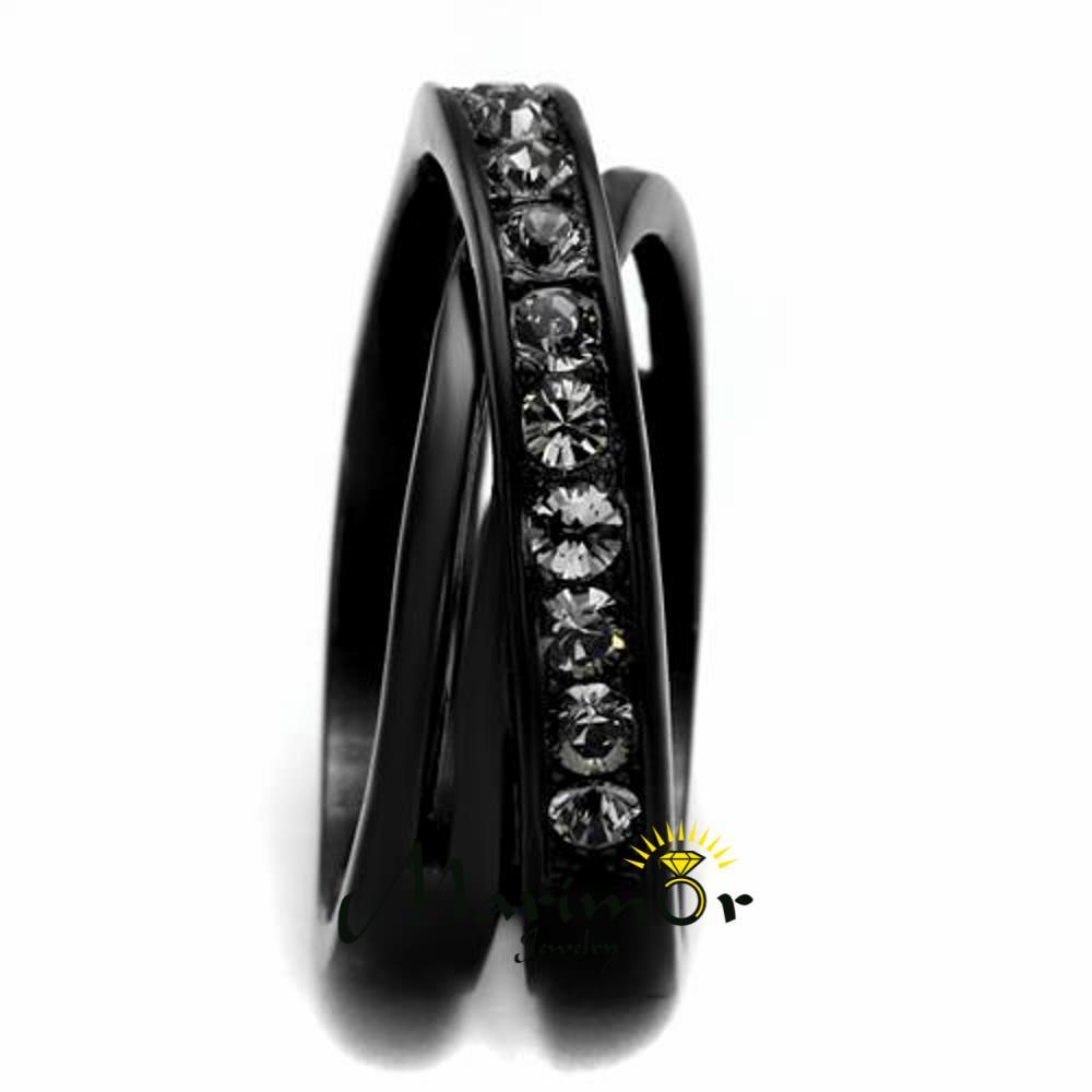 Stainless Steel Black Ion Plated .96 Carat Crystal Fashion Ring Women’s Sz 5-10