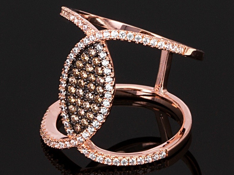 Brown And White Cubic Zirconia 18k Rose Gold Over Silver Ring 1.09ctw SZ 8 NEW