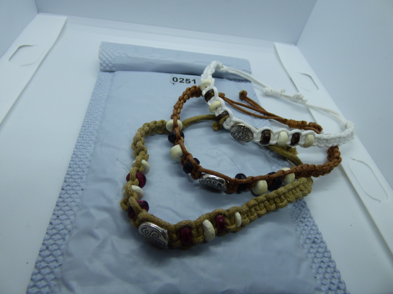 Knotted unisex cord set adjustable wood beads 0251