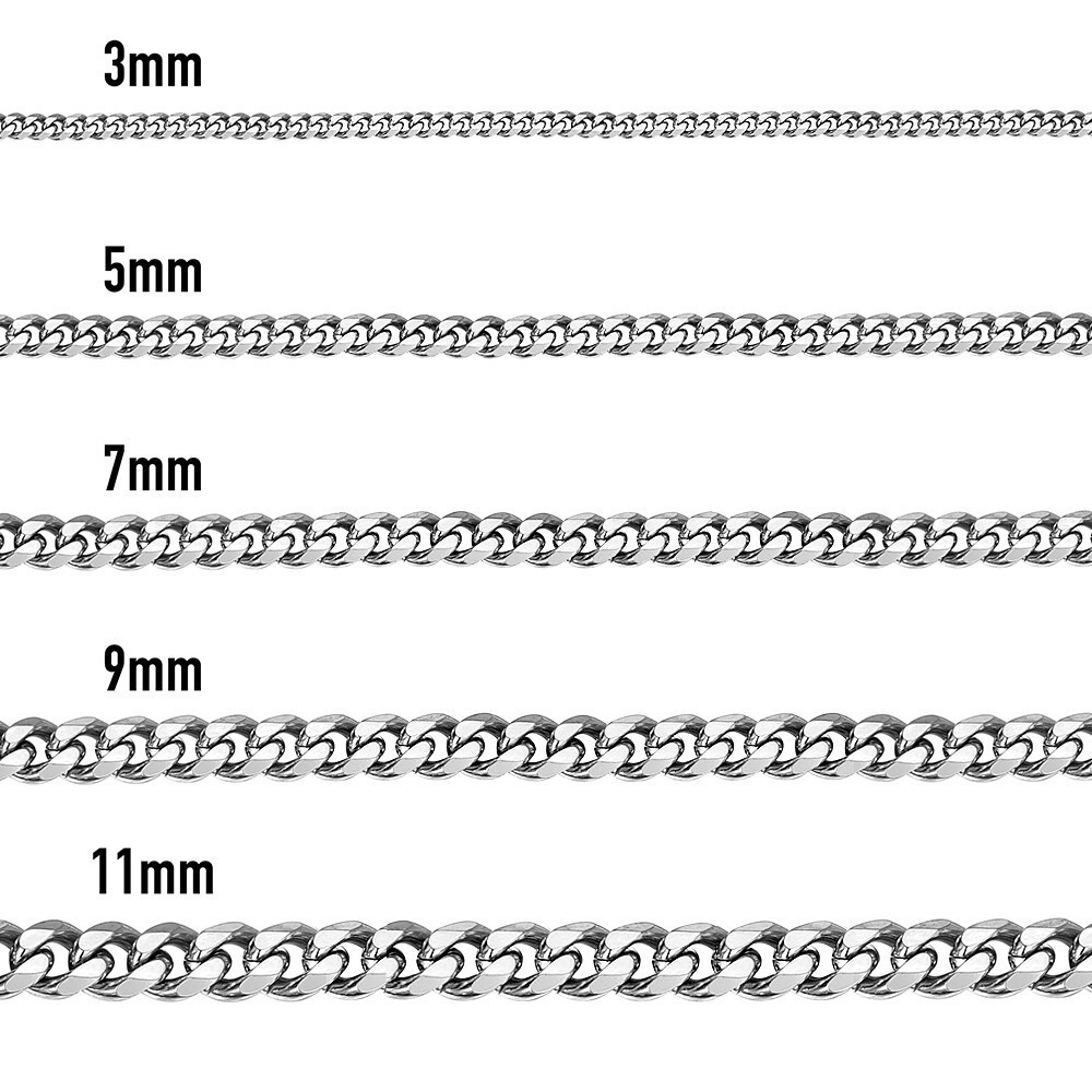 3/5/7/9/11mm Silver Curb Cuban Stainless Steel Bracelet Men Link Chain 7-11inch