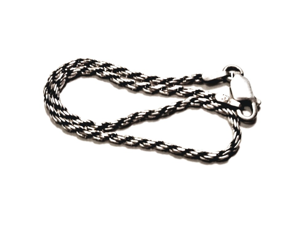 Sterling Silver Rope Chain Bracelet Approx 1/16” Wide 1.5mm 7” Long
