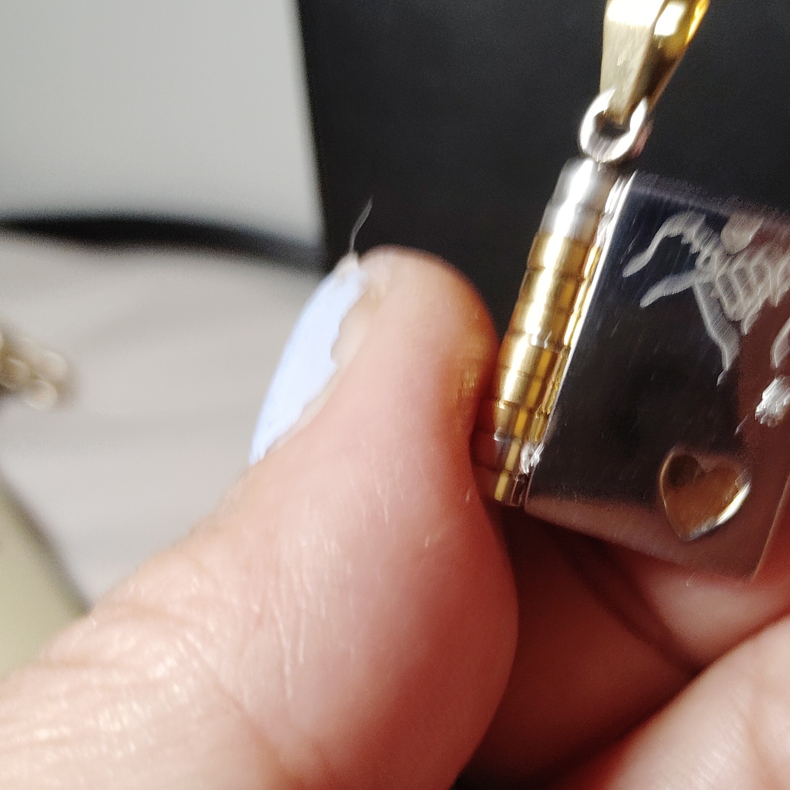 Gold Plated Cable Chain Necklace Rectangle Book Locket Pendant Engraved Love
