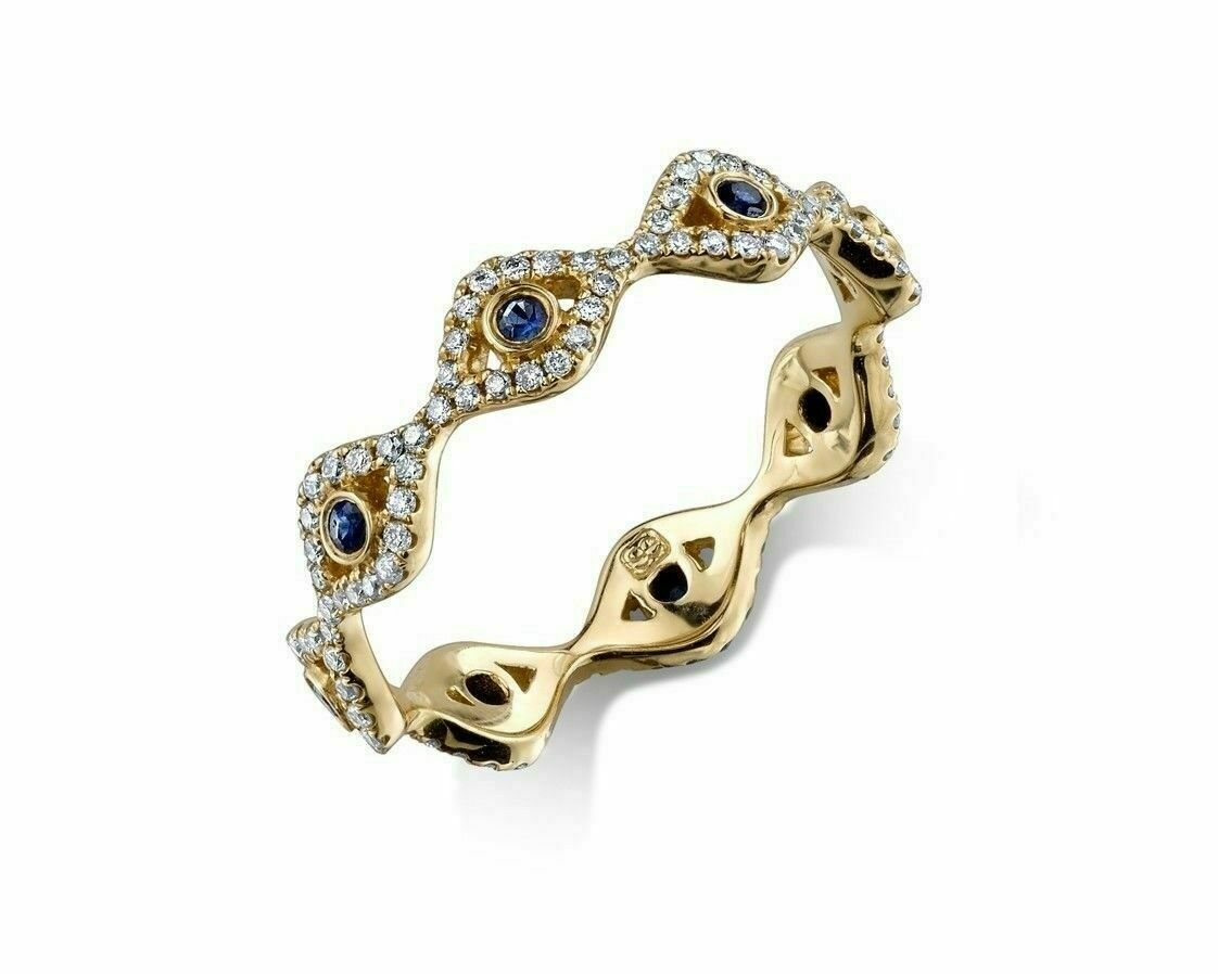 Simulated Diamond Small Evil Eye Eternity Ring 14k Yellow Gold Plated Silver