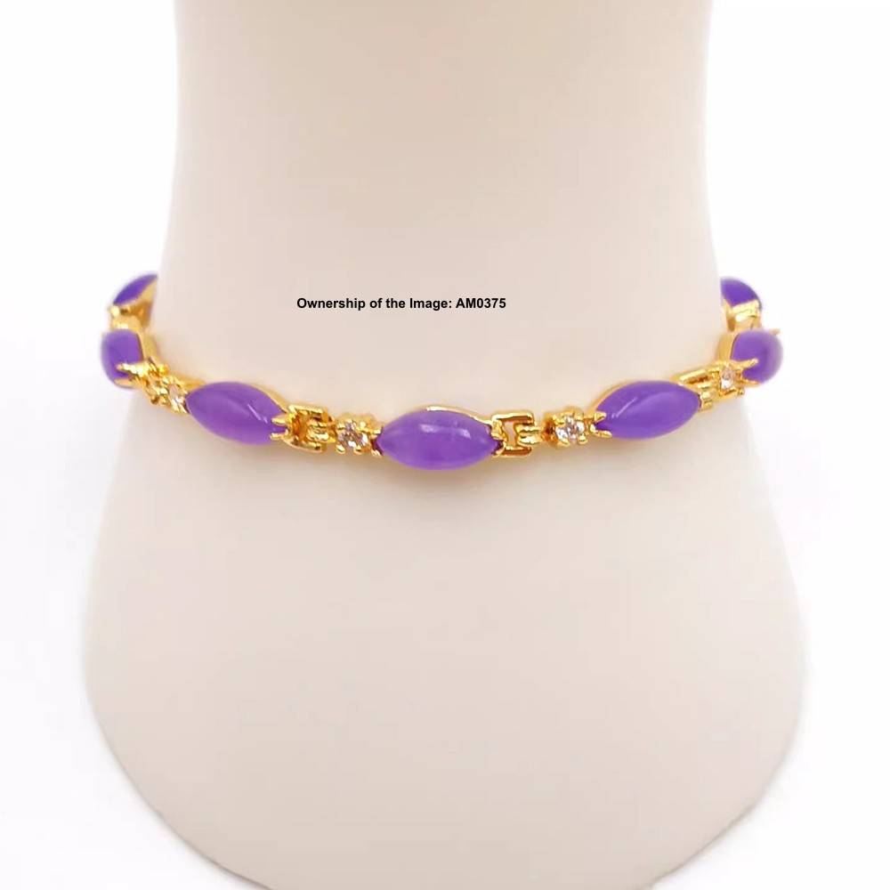 NEW Bracelet Heating Jade Yellow Plated Oval Purple Jade Bracelet Women 7.10INCH