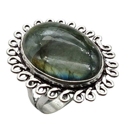 Labradorite Natural Gemstone Antique Silver Plated Ring US Size-10 A 943