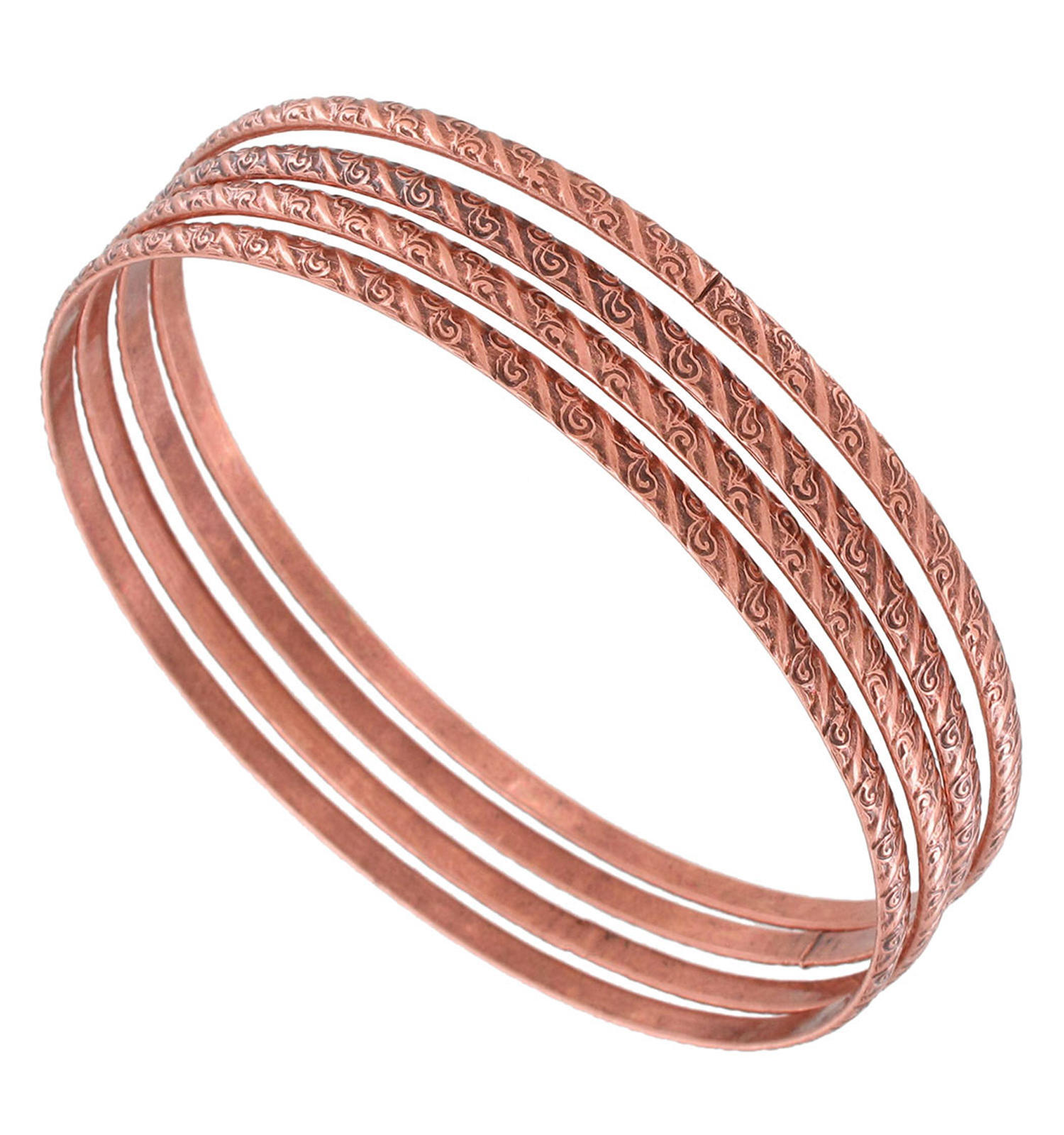 Ky & Co Set of 4 Round Thin Kent Bangle Bracelet Choice XL L Sz Copper Gold Gray