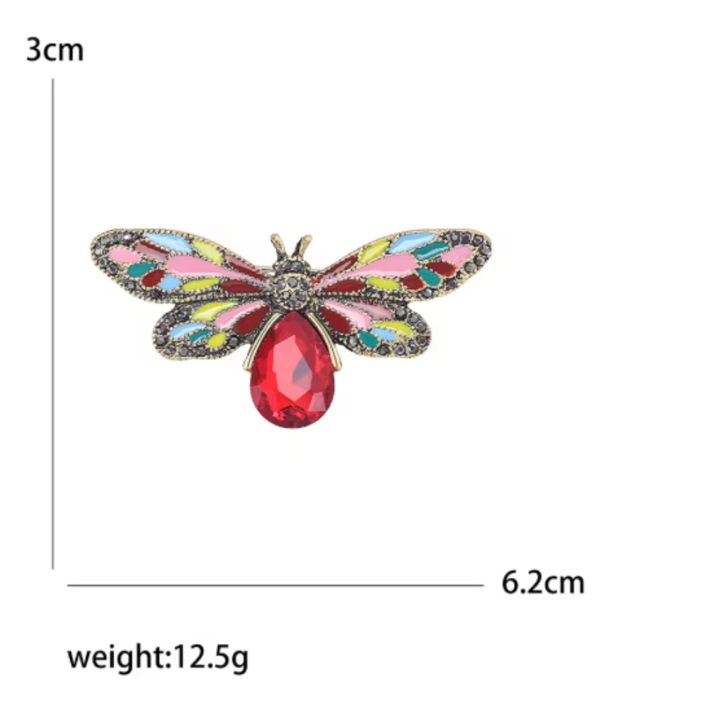 Cute Red Crystal Bee Brooch Gold Tone Pin -Rhinestone Insect Jewelry Summer Gift
