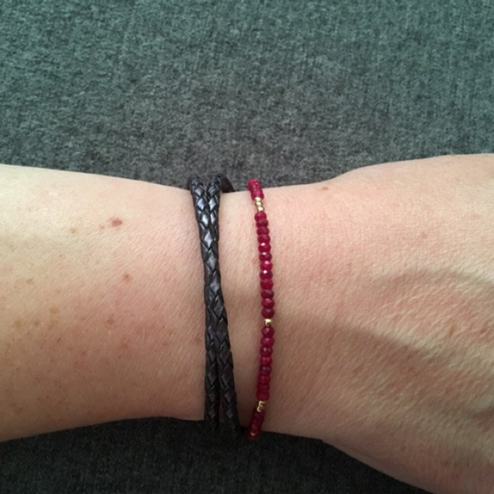 Natural Ruby Stone Dainty Bracelet 2mm Red Crystal Bracelet Minimalist Handmade