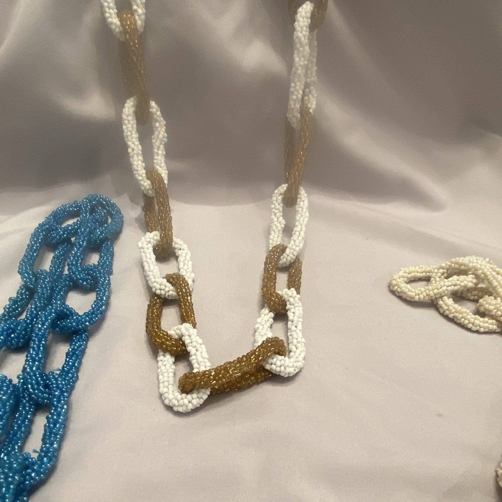 Lot of 3 Multicolor Glass Seed Bead Link Chain Statement Necklaces 18in Vintage