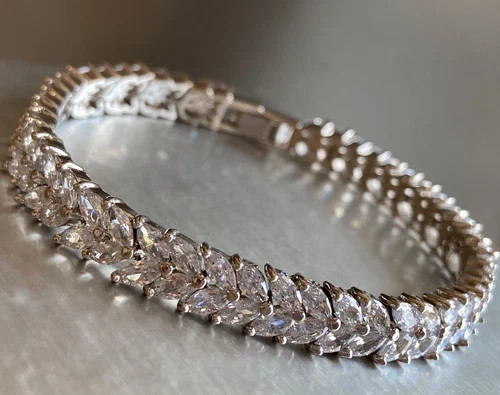 19 CTW Marquise Simulated Diamond Tennis Bracelet White Gold Plated Bridal Gift