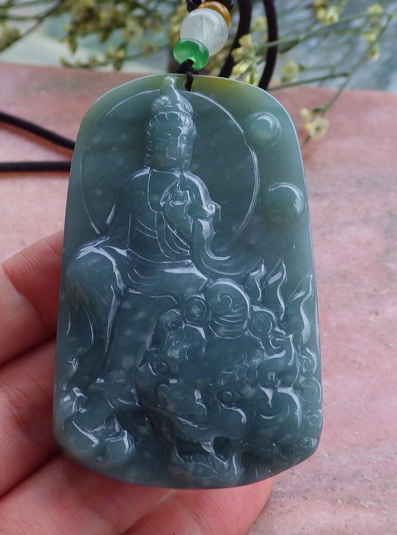 Certified Green 100% A Jade jadeite Pendant Guanyin Yin Kwanyin Dragon 565608 AS