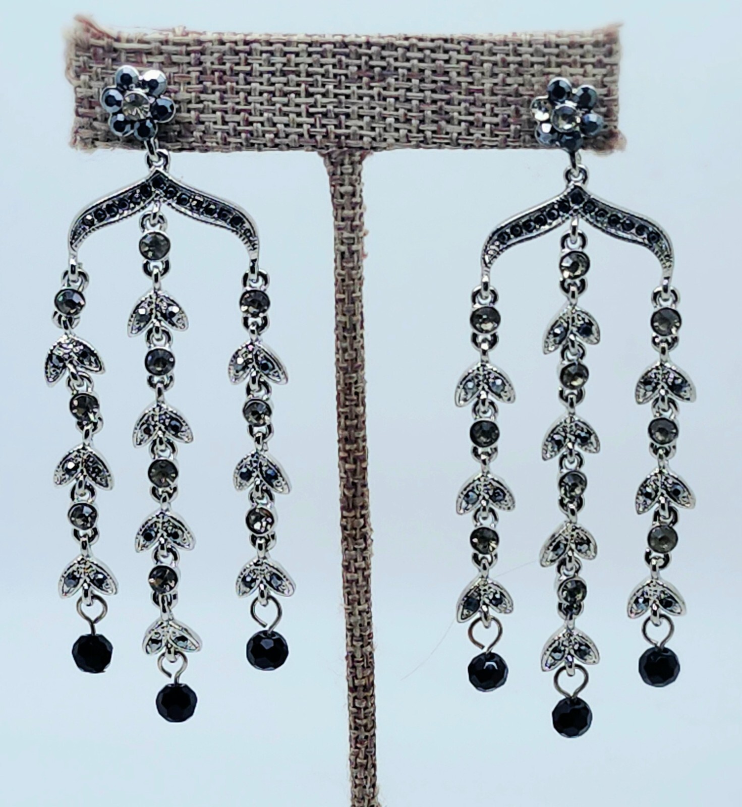 3.25″Long black & BD Rhinestone 3 Line Dangle Chandelier fashion party Earrings