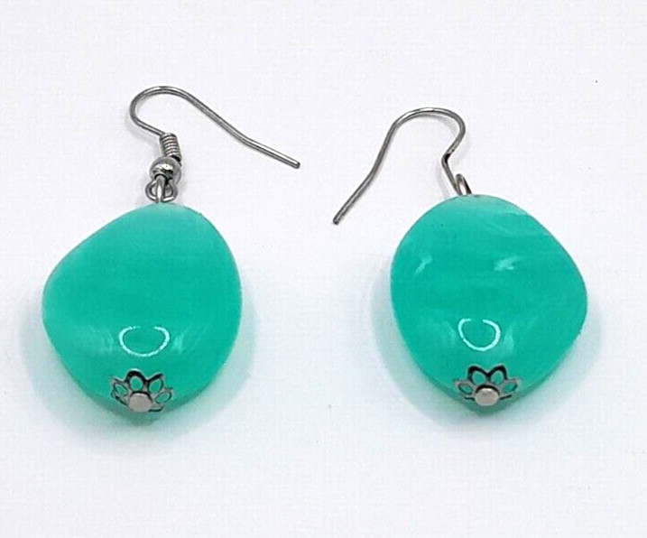 Boho Artisan Made Teal Green Acrylic Drop Dangle 1.5″ Earrings