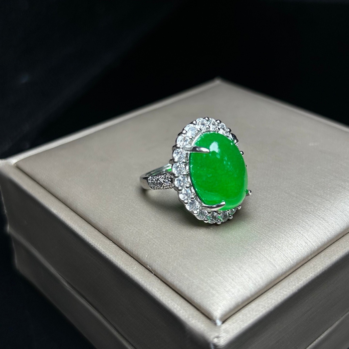 Real Natural Inlay high Ice Burmese Green Jade Jadeite Amulet Rings