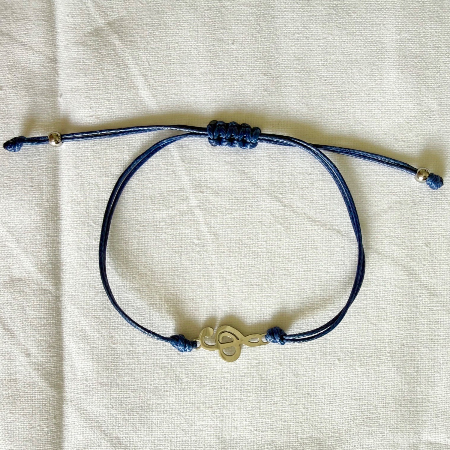 Music Wish Bracelet Stainless Steel Treble Clef Blue Woven Cord