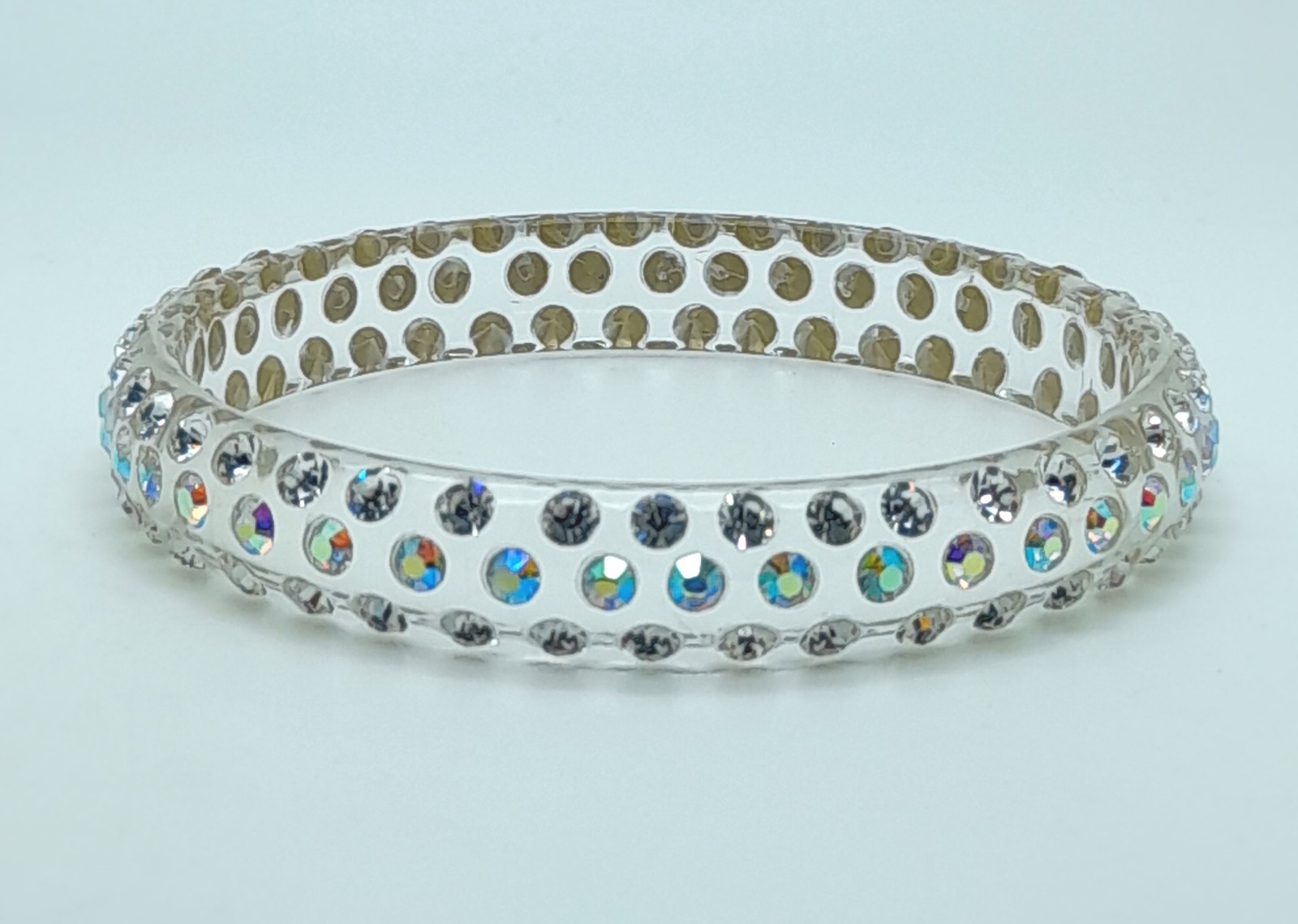 Transparent clear round Plastic clear & ab rhinestone fashion bangle bracelets