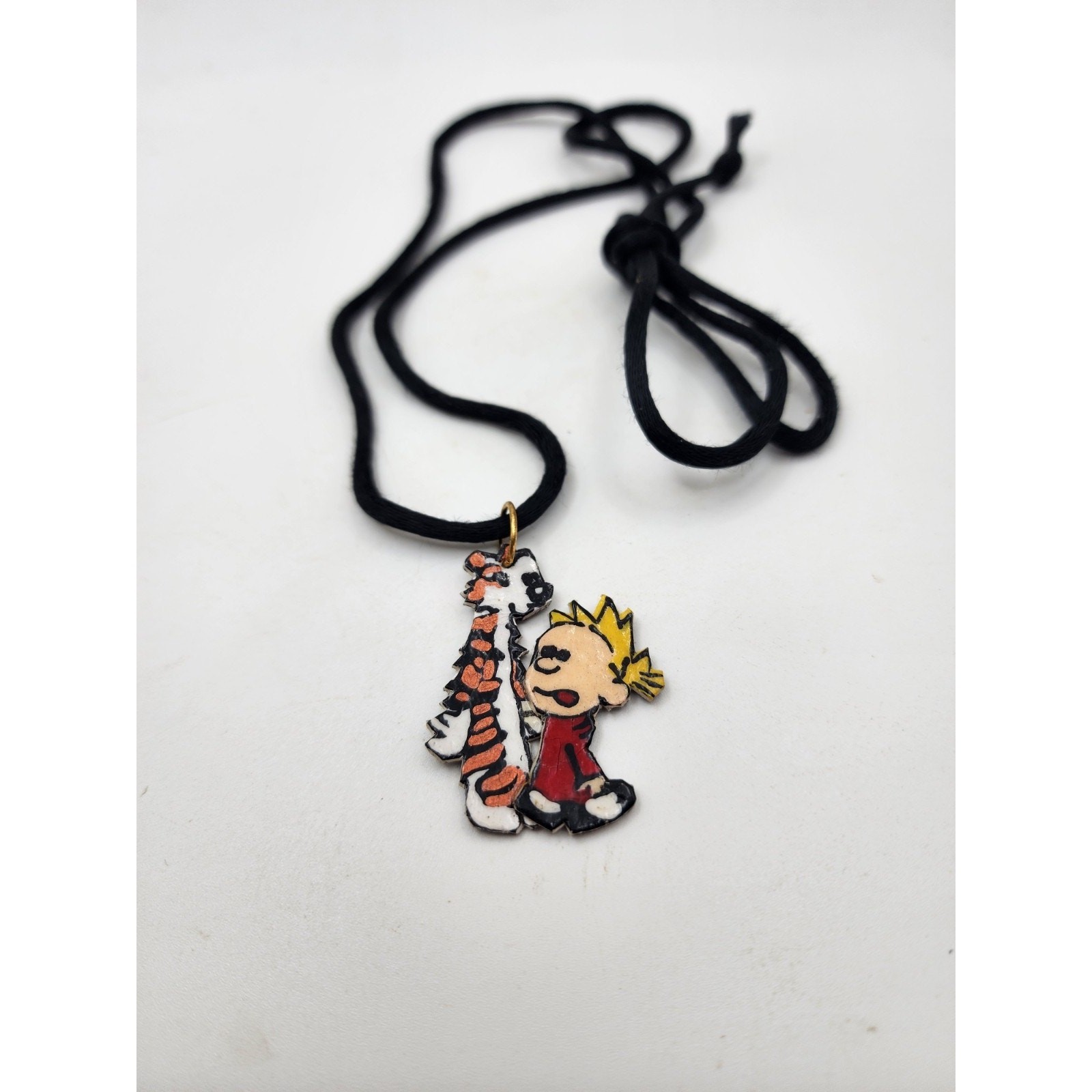 VTG 90s Calvin and Hobbes Composite Pendant Artisan Charm Necklace Jewelry