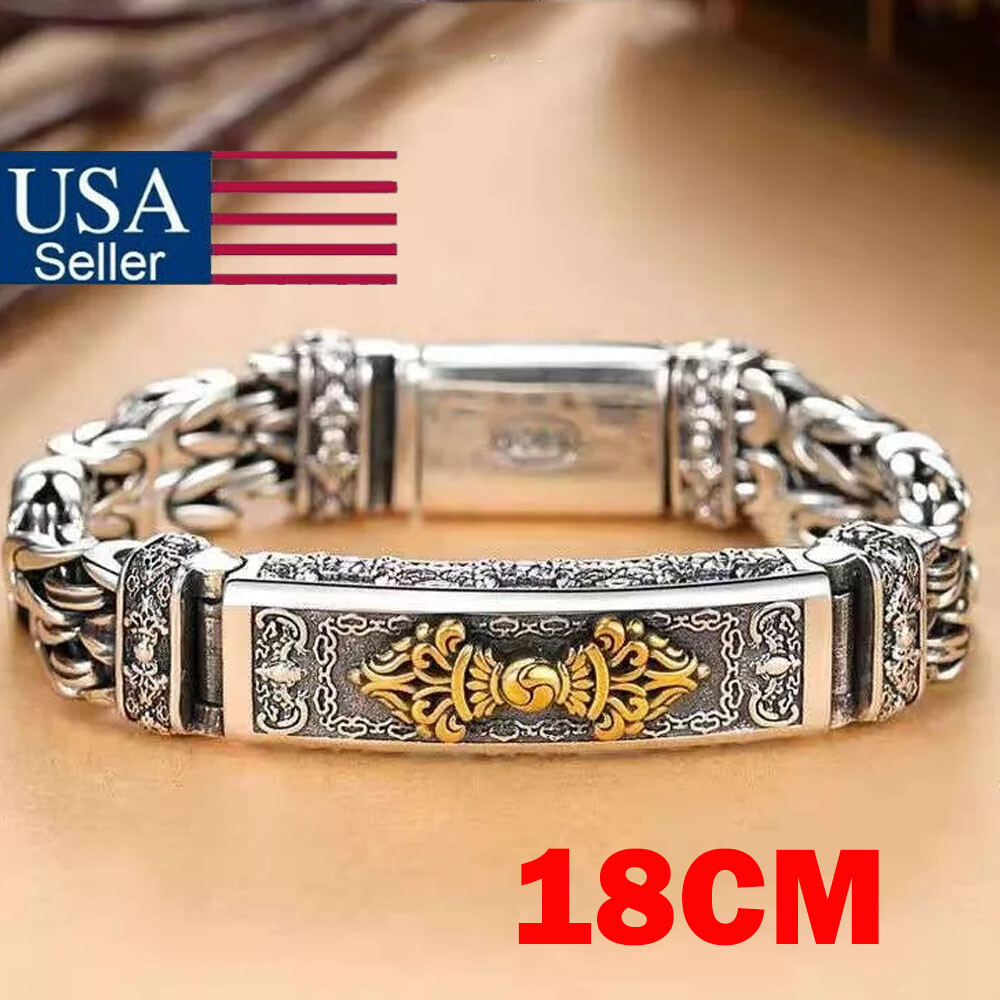 18cm Silver Plated Bangle Bracelet Chain Popular Vintage Jewelry Men’s Gift US