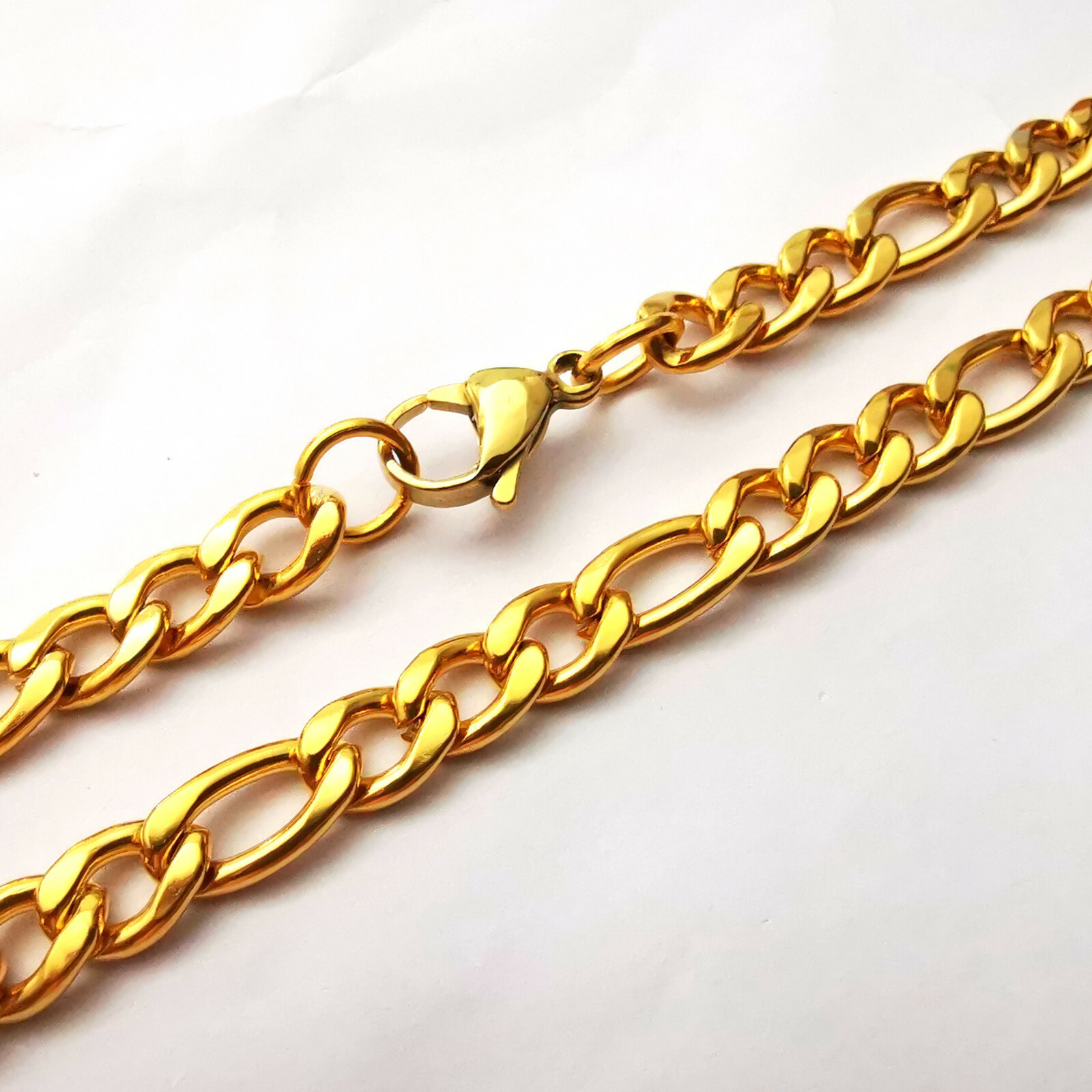 8K Gold plated figaro link chain 7mm necklace,bracelet,Anklet 7inch–40inch