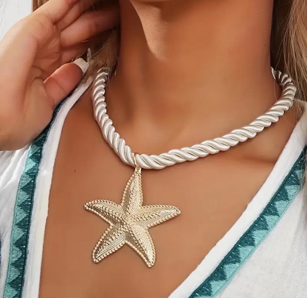 Boutique Starfish Cord Necklace Gold Pendant Beach Boho Mermaid Chunky🇺🇸