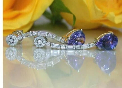 2.78 Ct Pear Cut Tanzanite Earrings Gift Earrings 14K Solid White Gold