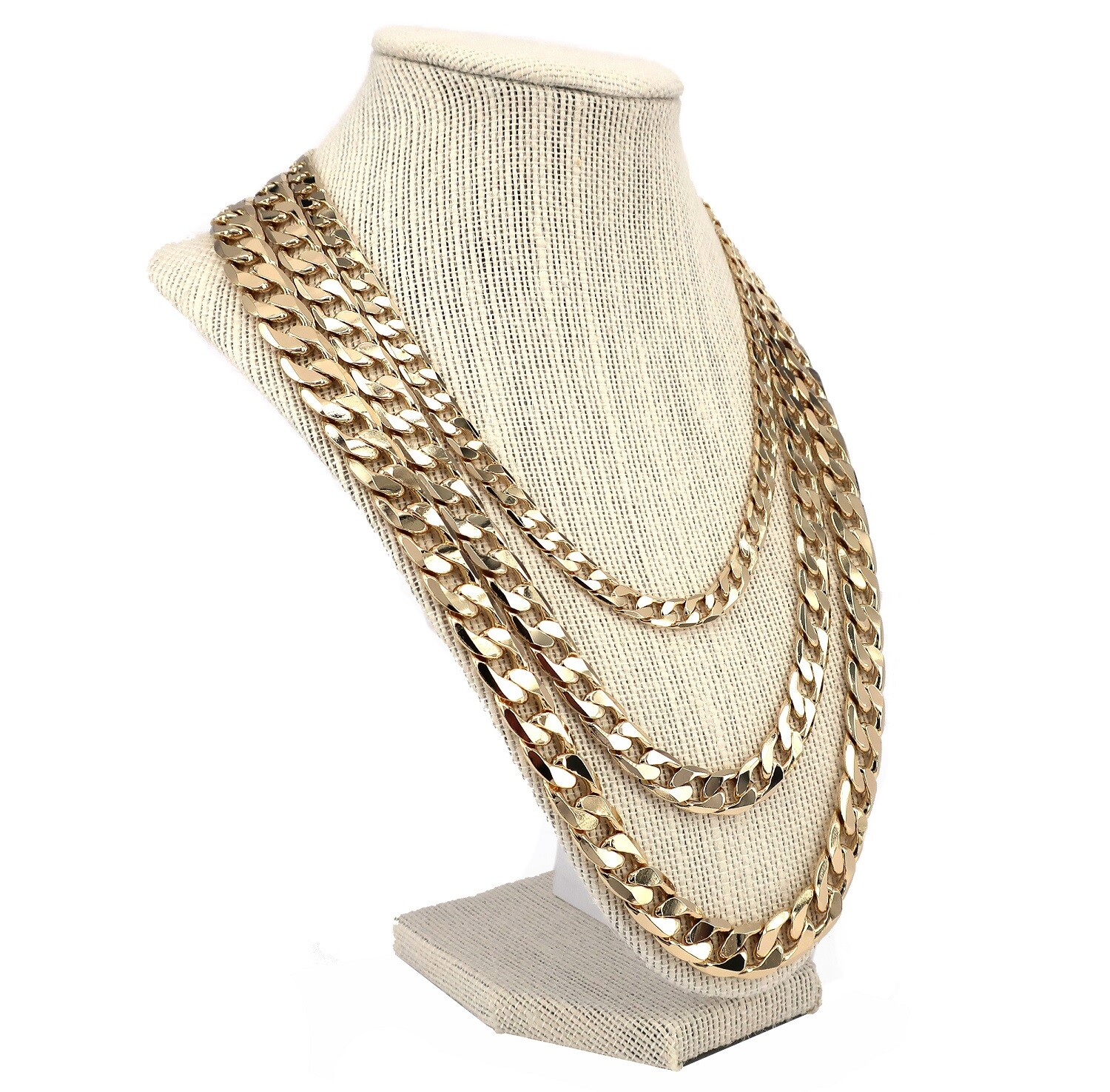 14k Italian Flat Cuban link Chain Necklace 7mm 10mm 12mm Gold Plated