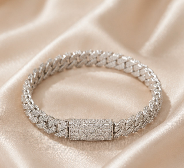 7.00Ct Simulated Diamond Elegant Men’s Cuban Link Bracelet 14K White Gold Plated