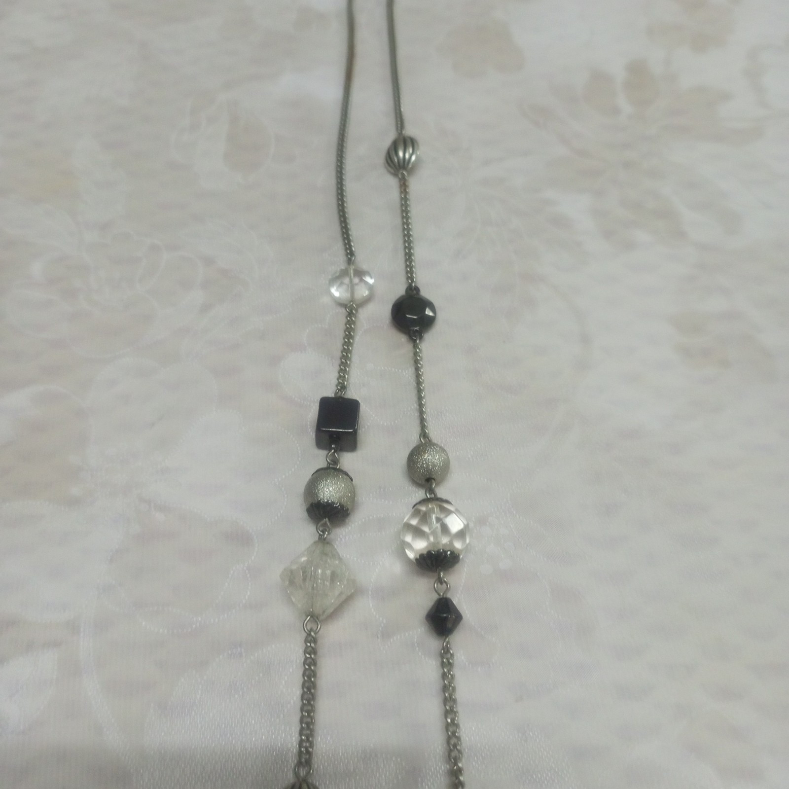 Next Long Silver Tone With White Silver Beaded Necklace Accessories Women