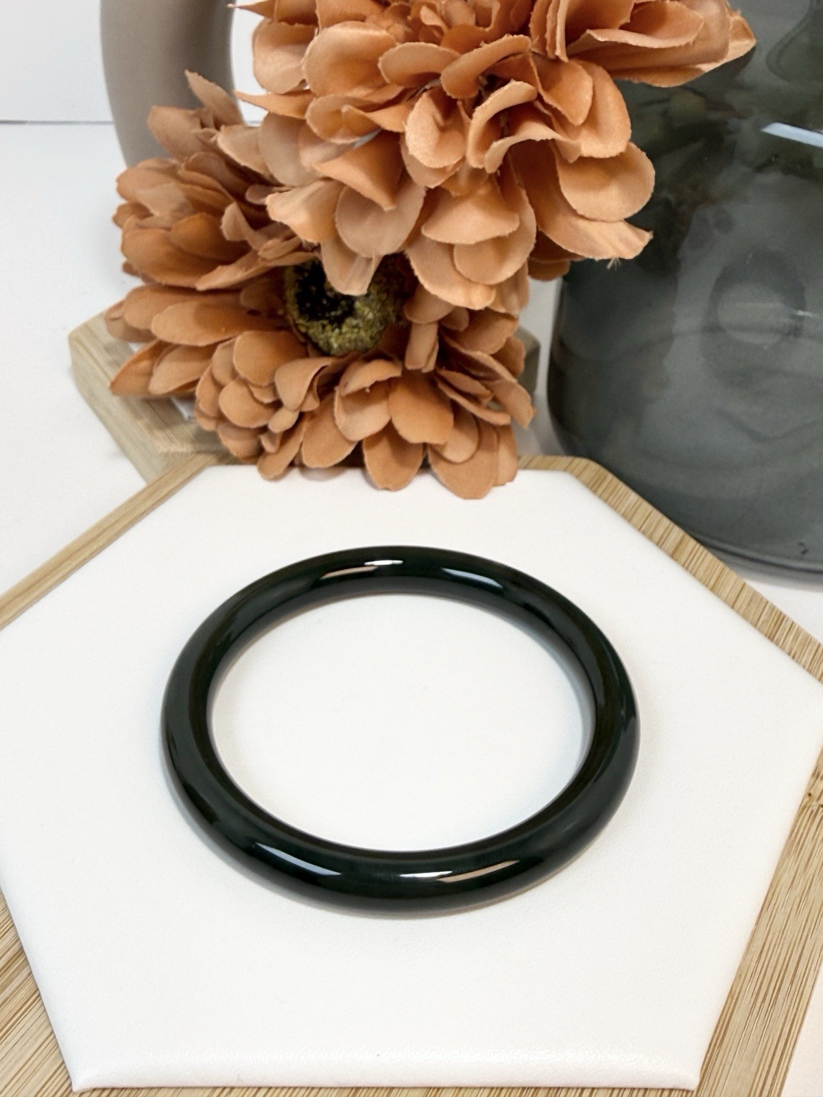 Hetian Jade Dark Green Hard Bangle Size: 56.6MM Width: 8.2MM w/Certificate