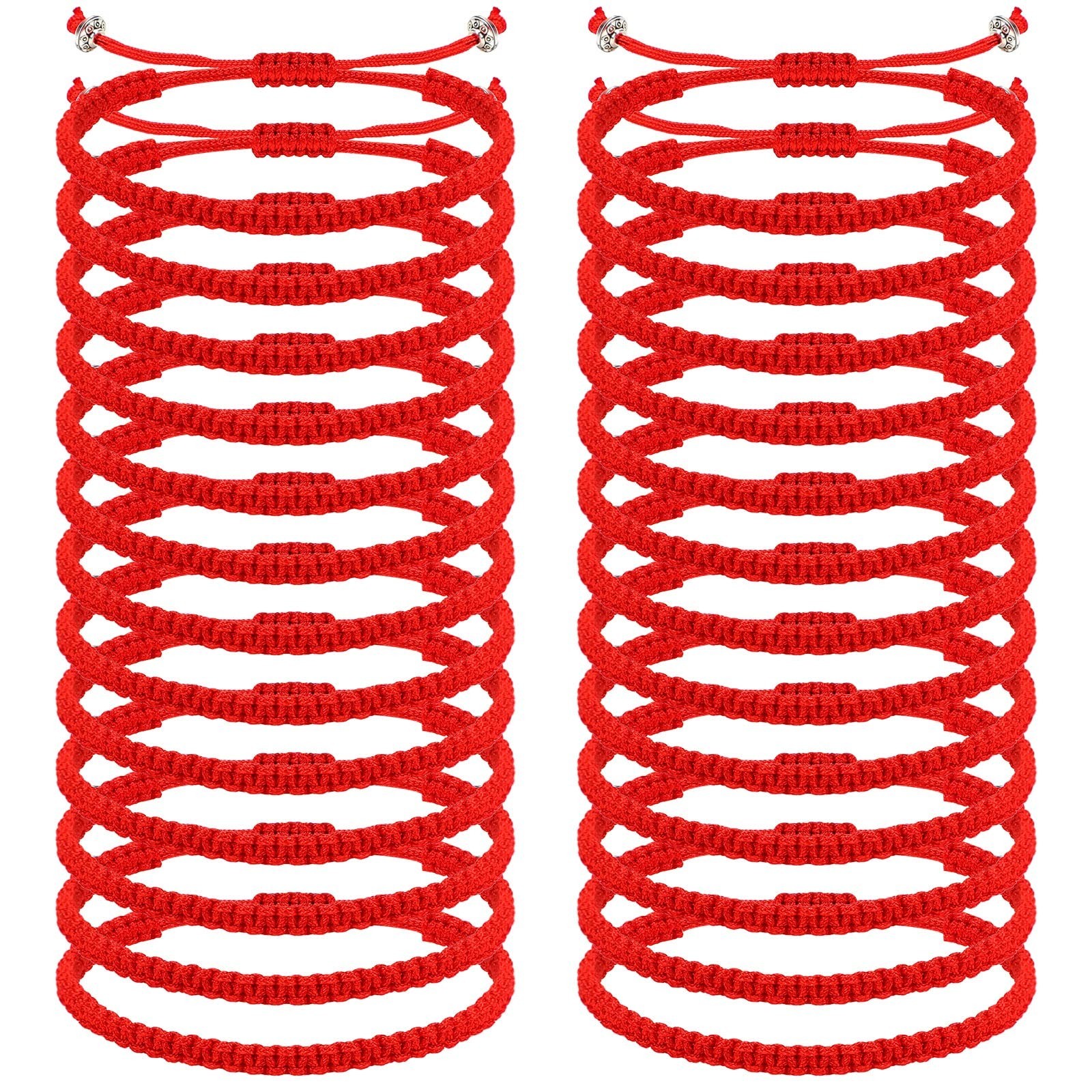 48 Pcs Red String Bracelets for Protection & Good Luck, Adjustable Tibetan Knots