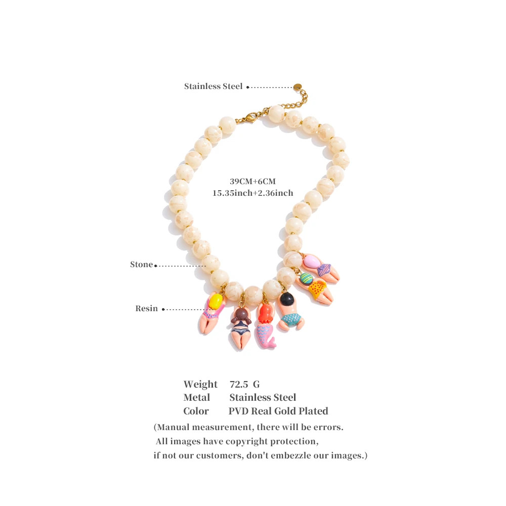 Unique Handmade Jewelry Imitation Stone Beads Chain Doll Drop Summer Necklace