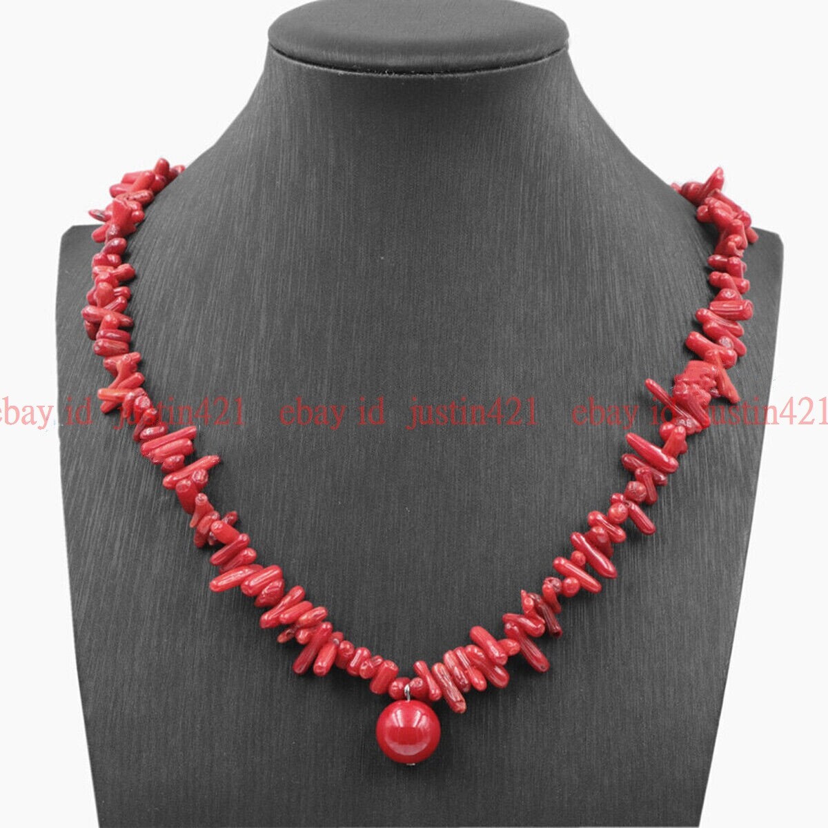 Natural 3-10mm Red Coral Gems Irregular Chips Gravel Beads Pendant Necklace 18”