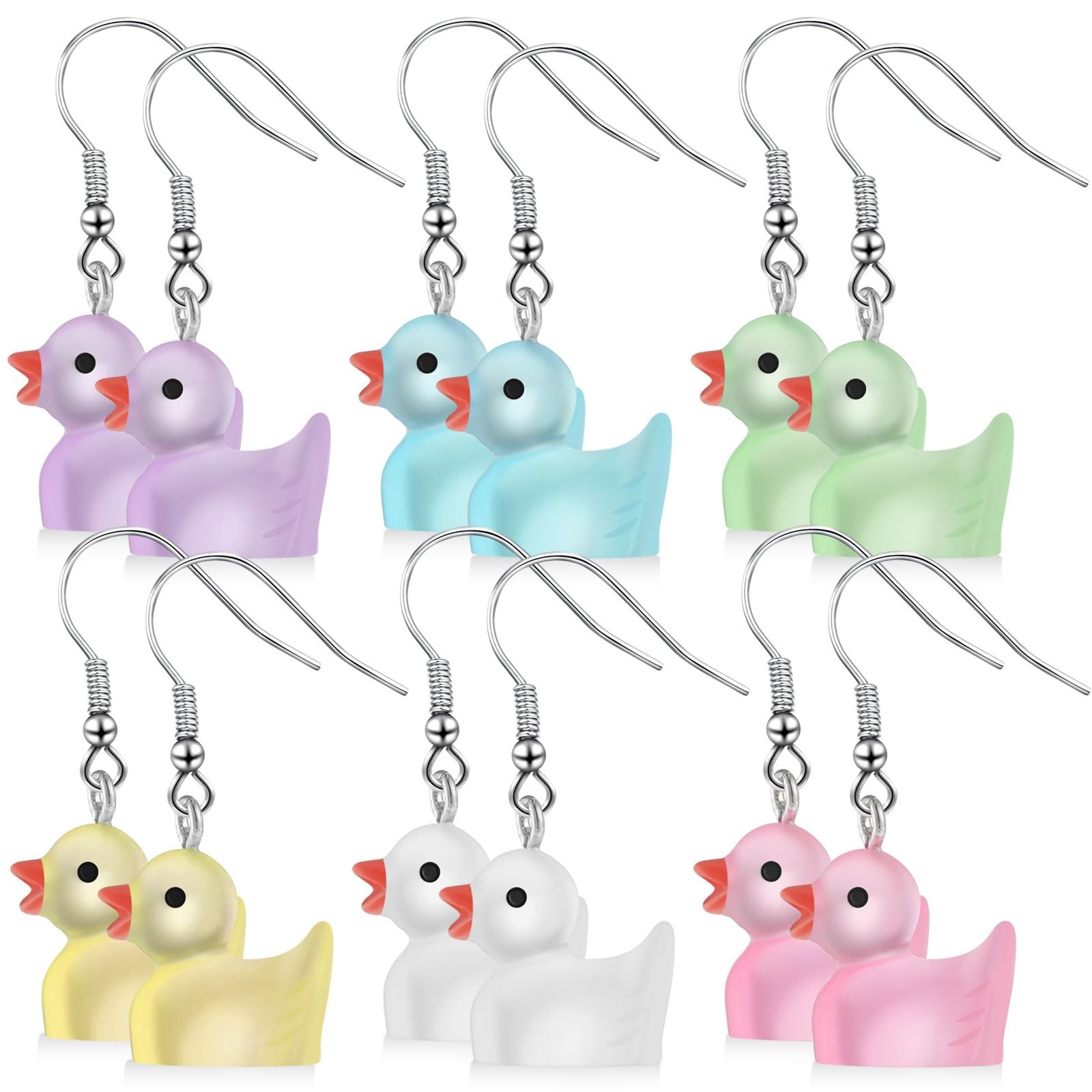 6 Pairs Rubber Duck Earrings Cute Ducky Earrings for Women Jewelry Gift Resin…