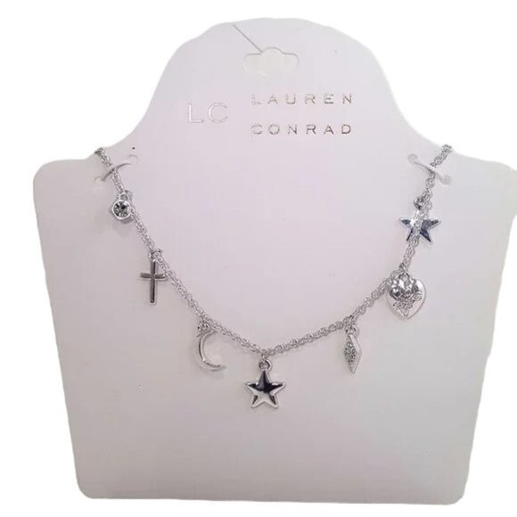 LC Lauren Conrad Women’s Silver Plated Charm Short Necklace NWT