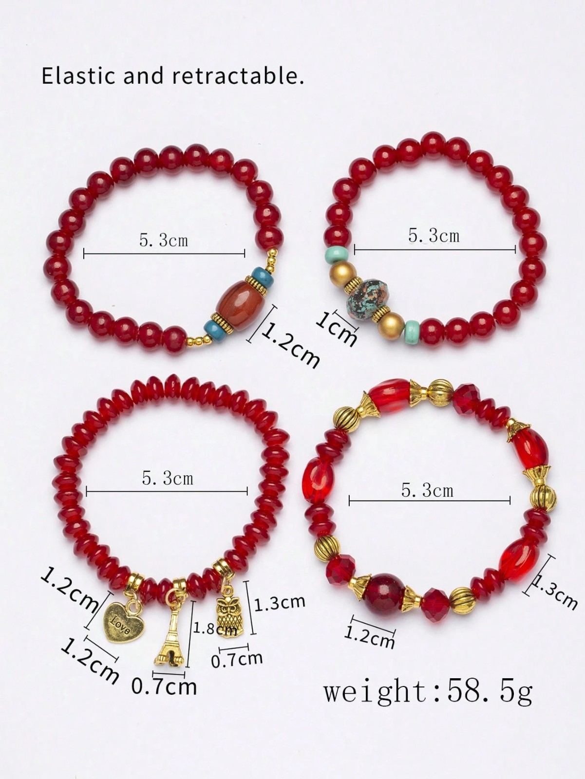 4PCS Boho Beaded Layered Bracelets Heart Owl Ladies Girls Women’s Jewelry Gift