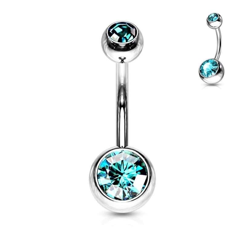 Double Jewel Gem Belly Button Ring Bar Navel Piercing Colourful Stainless Steel