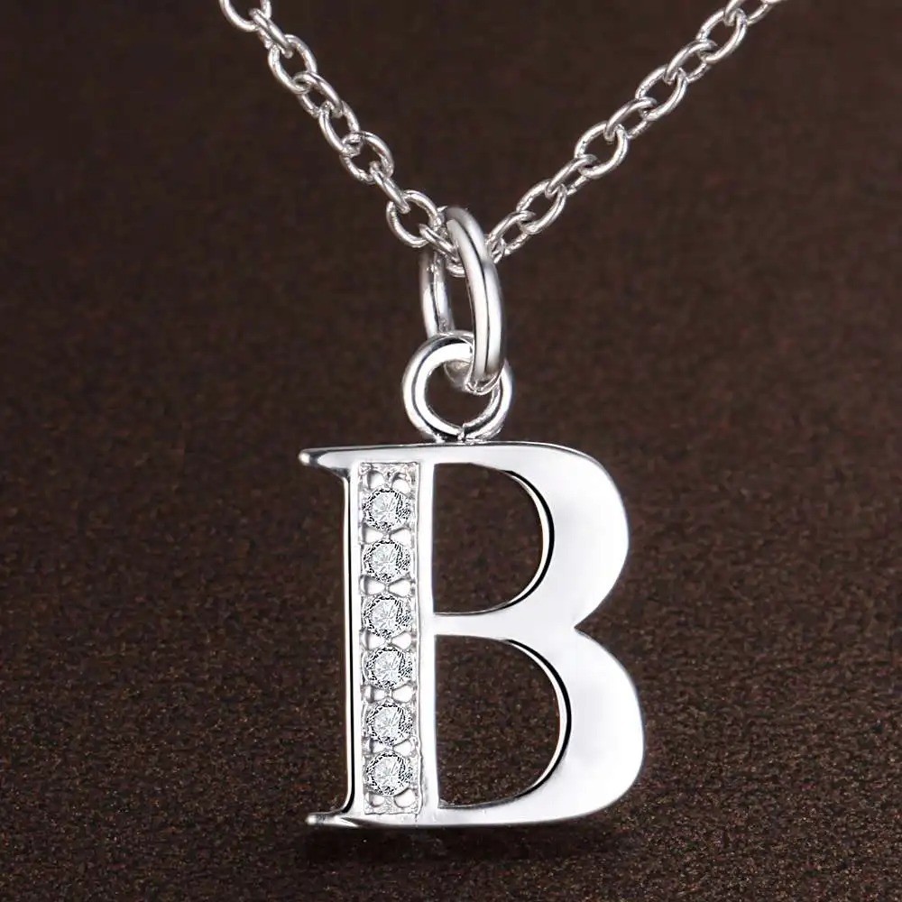 925 Sterling Silver Initial A-Z Letter Pendant Necklace CZ Personalized 18″ N162