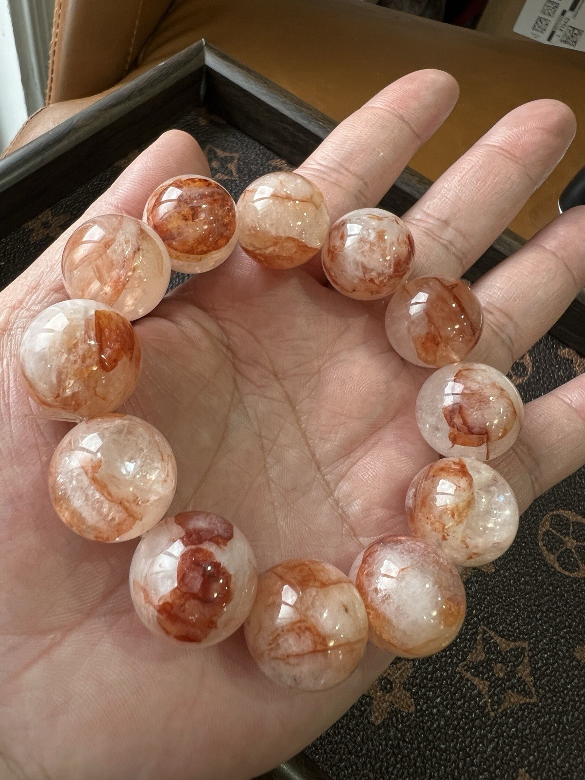 Vivid Fanta Orange Red Flower Quartz Bracelet 20mm+ Natural Crystal Energy Stone