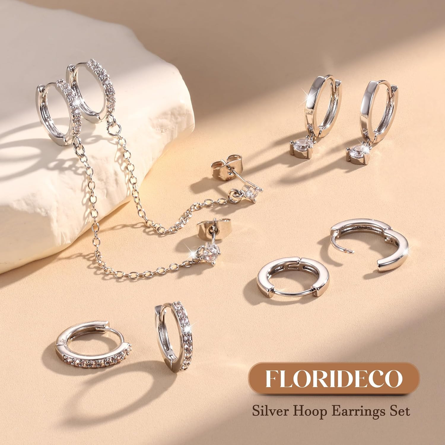 4 Pairs Small Hoop Earrings for Women Trendy 14K Gold Plated Chain Drop Earrings