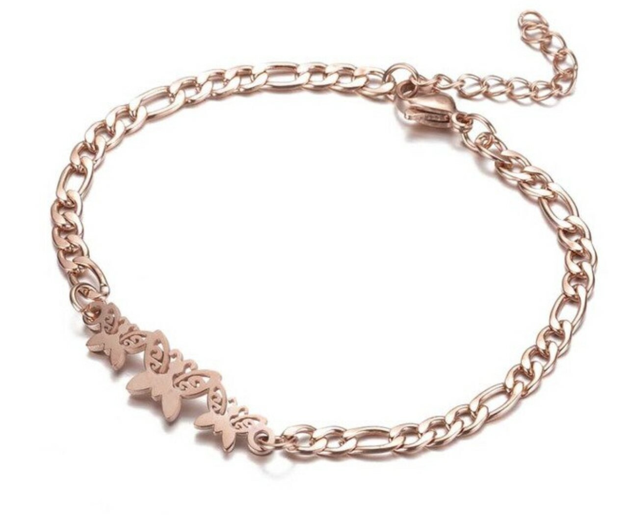 Gold Stainless Steel 3 butterfly bracelet/anklet ( 8.25 in) incl 4 cm extension