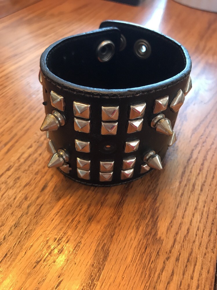 FUNK PLUS Spikes Metal Studs Black Leather Wristband Cuff Bracelet Ships N 24h