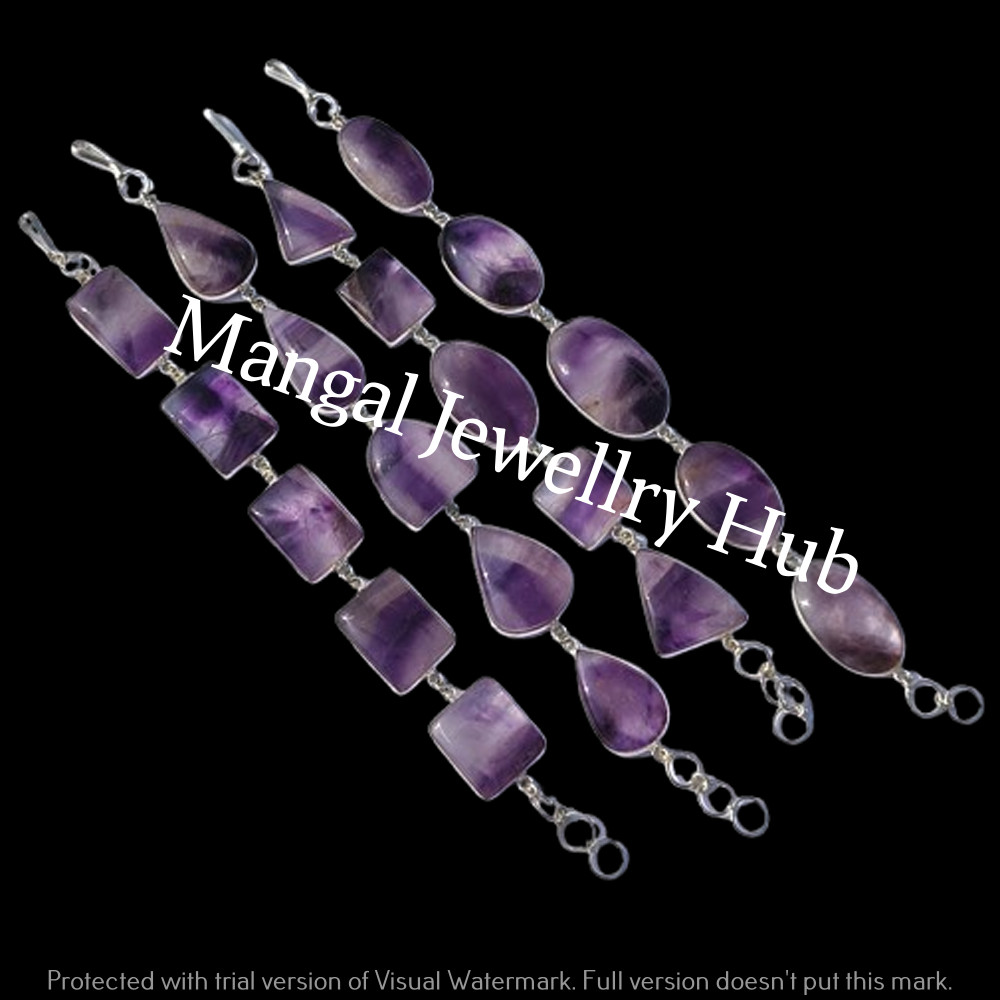 A+ Amethyst Gemstone 925 Sterling Silver Plated Bracelets Handmade Lot Jewellery