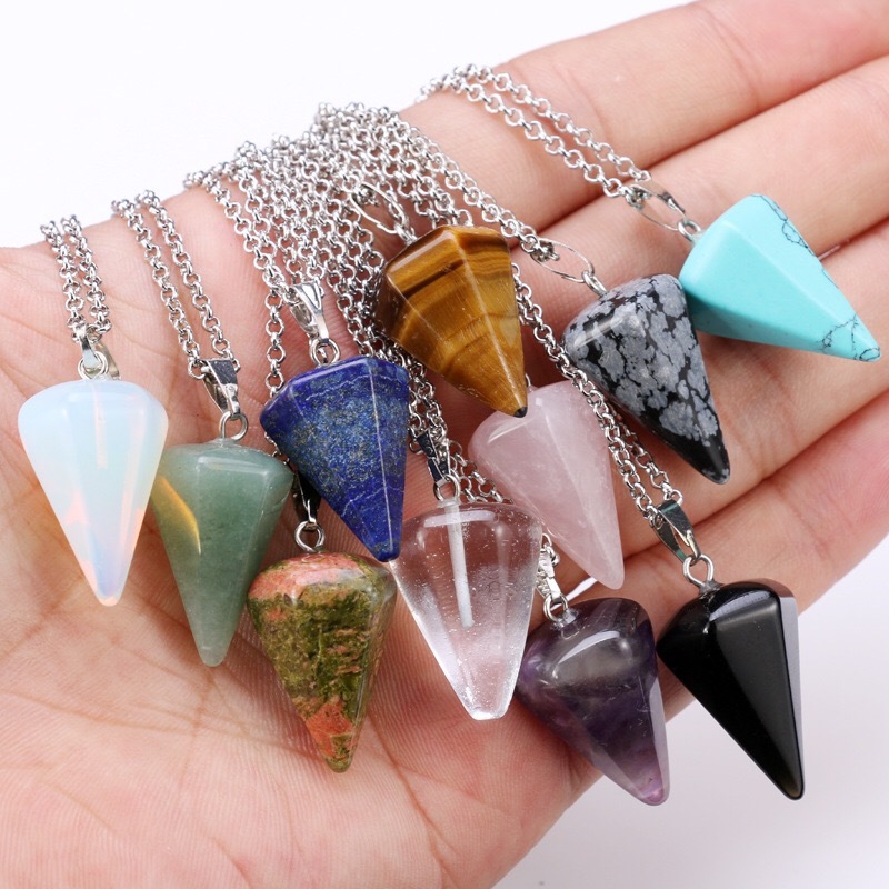 Gemstone Natural Crystal Quartz Healing Point Chakra Stone Pendant Necklace
