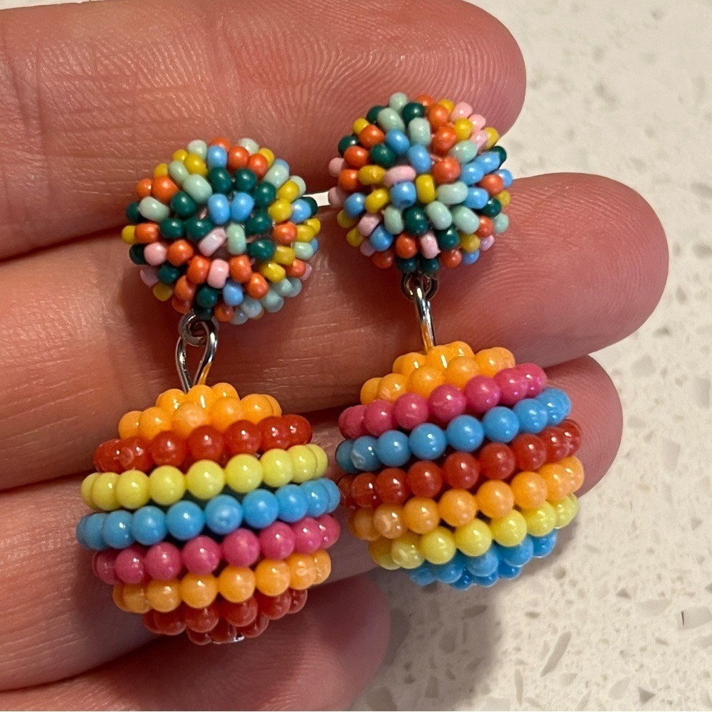Colorful Beaded Drop Earrings – Rainbow Multicolor