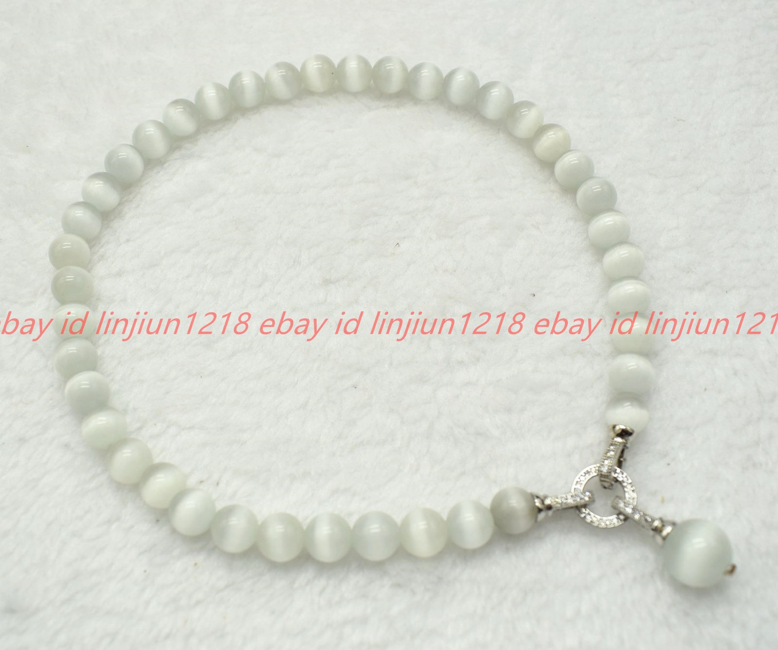 Natural 8/10/12mm White Cat’s Eye Gemstone Round Beads Pendant Necklace 16-28in